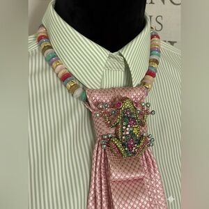 Pink SEAN JOHN Necktie Necklace Brilliant Multi Color Gems Frog Brooch & Beads
